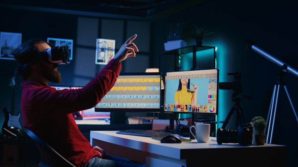 photo editor using virtual reality technology to browse through photoshoot images